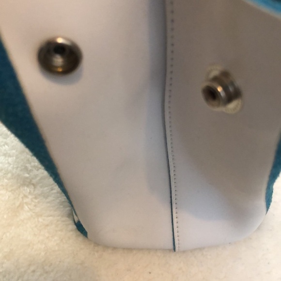 Coccinelle leather handbag small mini purse white with blue trim EUC - Picture 7 of 8